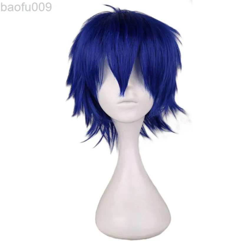 Men Short Cosplay Wig Boys Dark Blue 30 Cm Heat Resistant Synthetic Hair Wigs L2208025447685