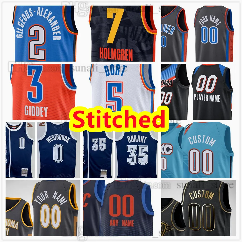 Maillots de basket-ball pour hommes cousus 2 Shai Gilgeous-A l e x a n d e r 6 Jaylin Jalen Williams 8 Chet Holmgren 7 Josh Giddey 3 Luguentz Dort 5 Gordon Hayward 33 Isaiah Joe 11