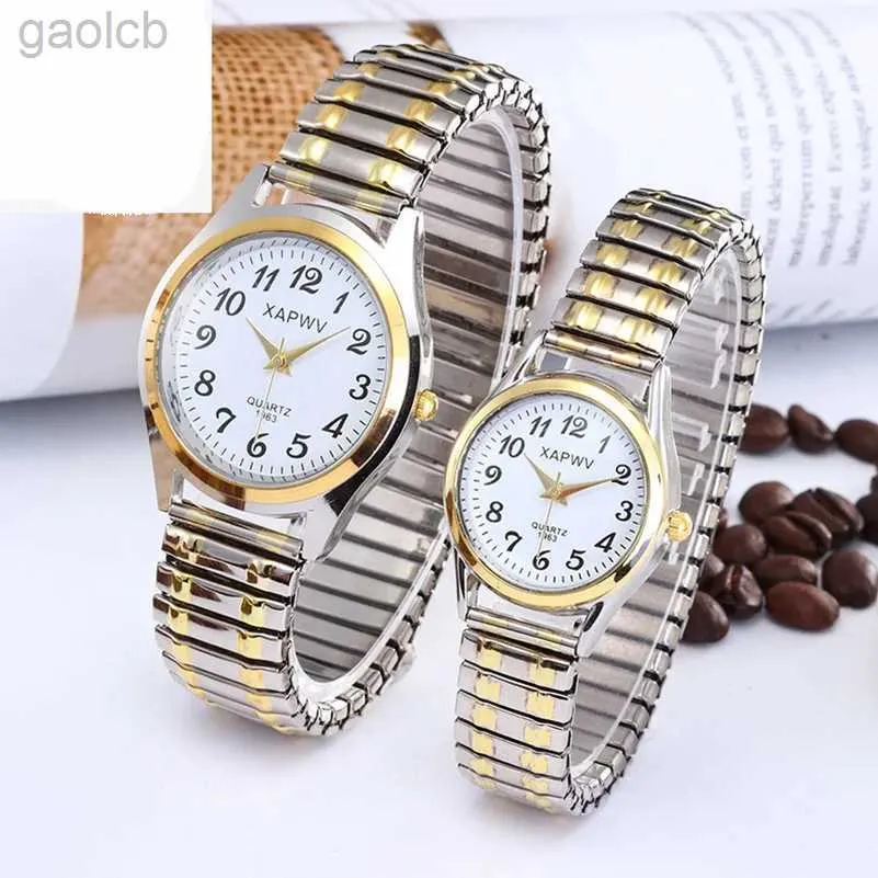 Wristwatches 1PCs Classic Vintage Business Women Men Elastic Gold Sliver Quartz Watch Tide Lovers Couple Bracelet Watches Party Office Gifts 24319