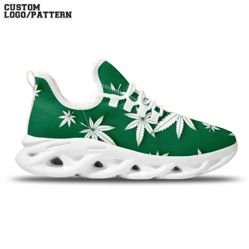 HBP Non-Marque 3D Feuilles de Mauvaises Herbes Vertes Impression Plate-Forme Baskets Respirant À Lacets Chaussures Plates Gym Jogging Tennis Chaussures Confortables Baskets