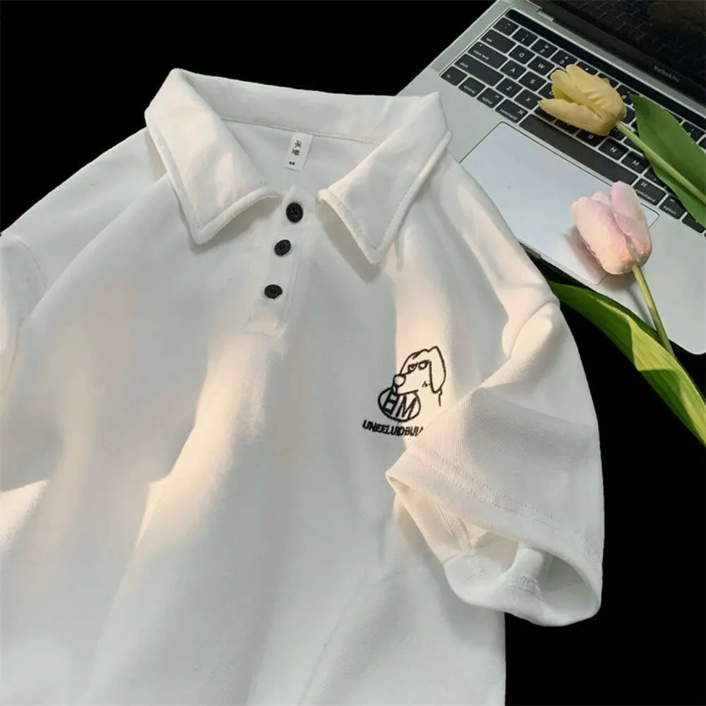 Projektant T-Shirt z krótkim rękawem Summer Trendy Casual Cailing Pary Style w stylu college'u luźna koszulka kołnierza {kategoria}