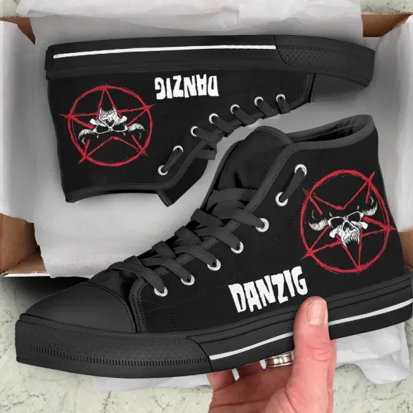 Skor het cool danzig band man kvinna hög kvalitet hög hjälp duk skor lätt casual brädskor mode sneakers canvas skor