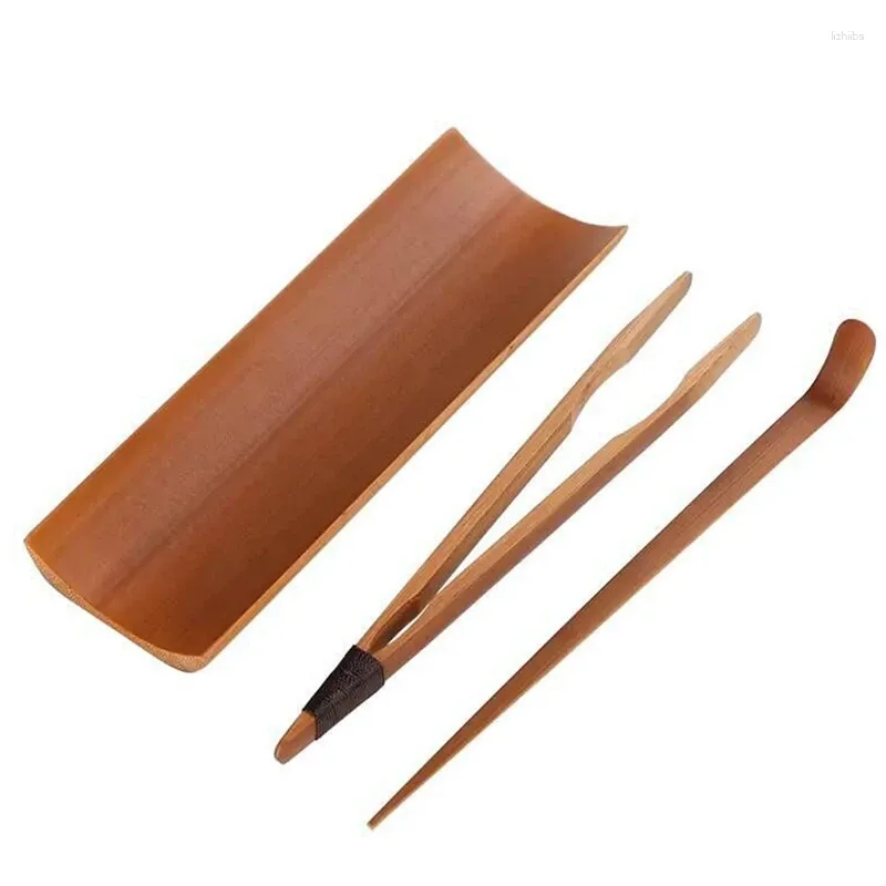 Bandejas de chá 3 pçs conjunto de bambu acessórios fazendo kit de ferramentas cerimônia prática chique utensílios de chá suprimentos para