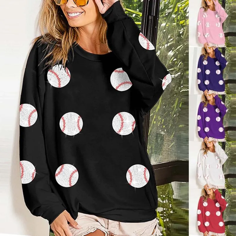 Bluzy damskie moda błyszcząca baseball cekin bluzy bluzy bez kaptury bawełniane kobiety swobodne