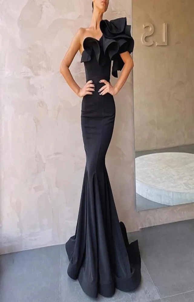 rongedo de festa Mermaid Black Prom Dresses Long 2021 새틴 이브닝 파티 드레스 GALA8705125