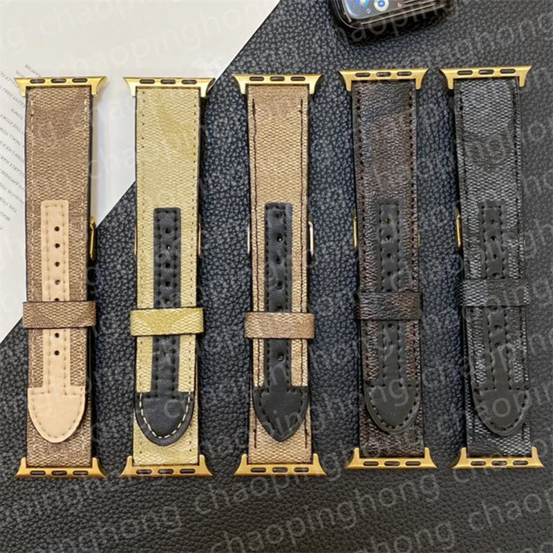 Designer Leather Apple Watch Band 49mm For Apple Watch Straps 38mm 40mm 41mm 42MM 44mm 45MM 49mm iWatch 9 4 5 SE 6 7 Series Bands Fashion Brand Print Watchband