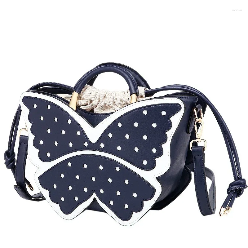 Kvällspåsar 2024 kvinnors mode vintage polka dot fjäril form design dragsko handväskor axelväska crossbody party dagligen