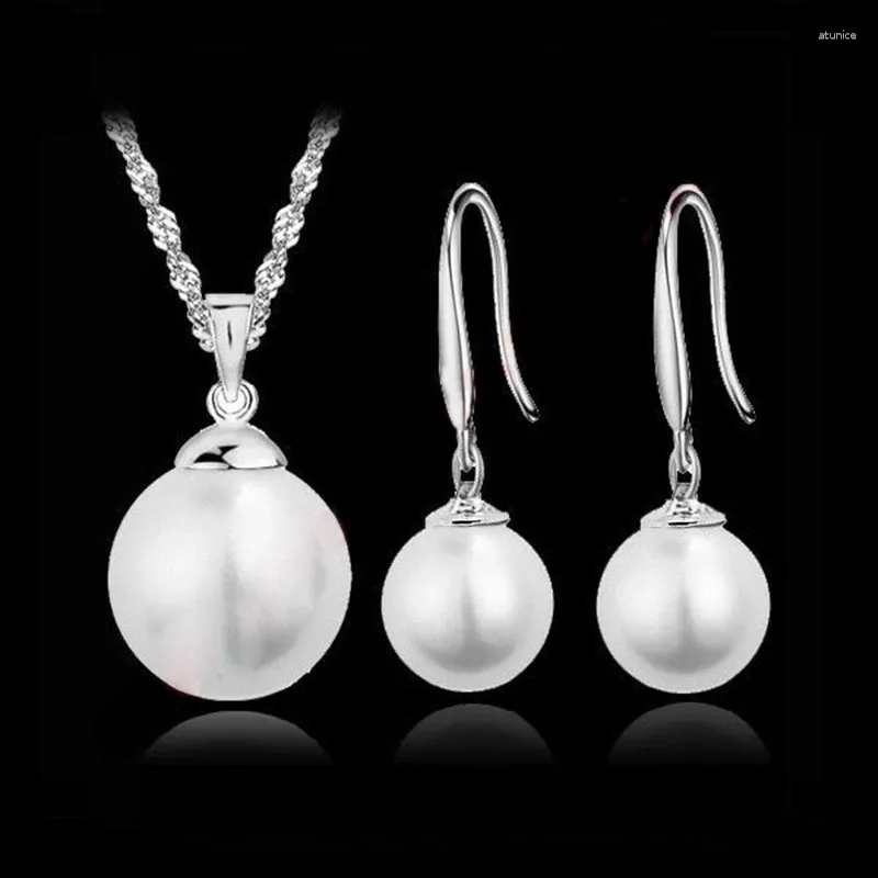 Necklace Earrings Set Classic Bridal Jewely Good Quality 925 Sterling Silver Needle Freshwater Pearl Pendant Earring Women Party Gift