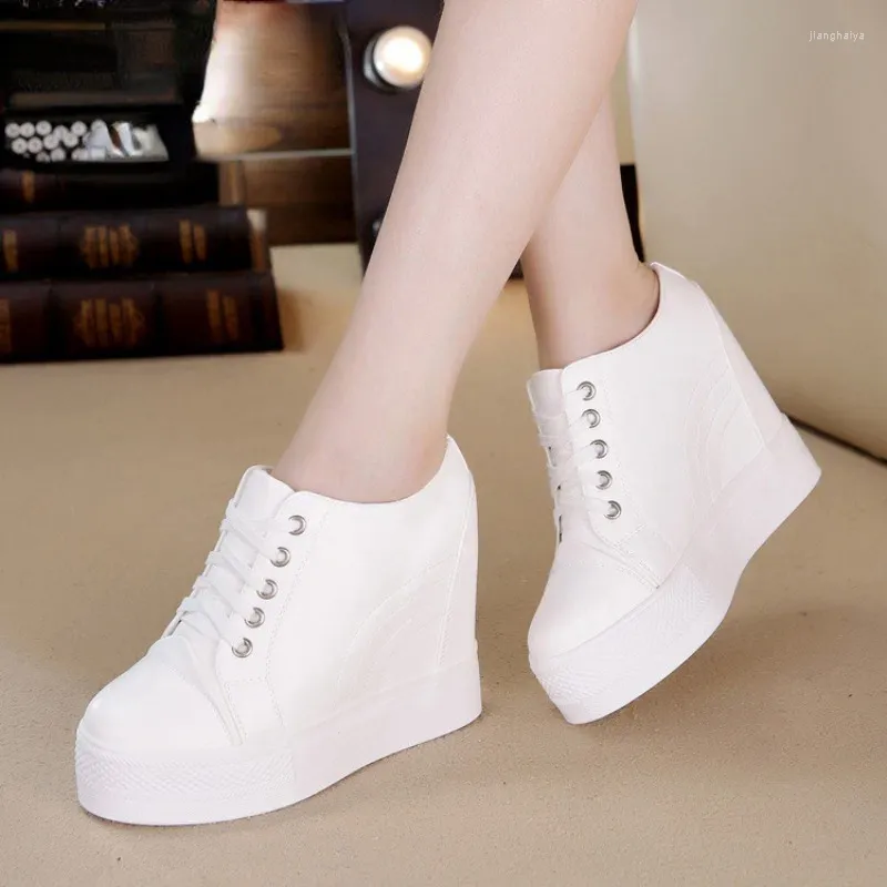Casual Shoes High Top Women's Leather Sneaker Hidden Increased Ladies Ankle Boots Plush Woman Platform Botines