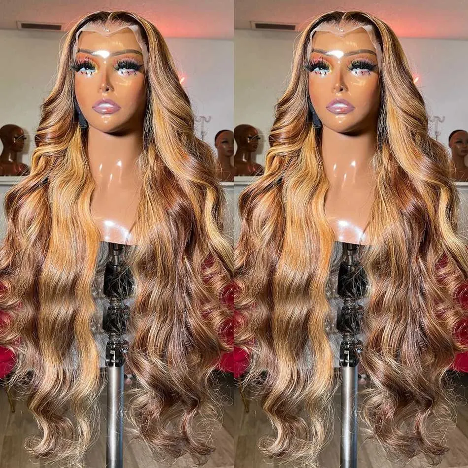 Synthetic Wigs Synthetic Wigs Highlight Wig Human Hair 13x4 Lace Frontal Wig Colored Human Hair Wigs For Women 30 Inch Honey Blonde Body Wave Lace Front Wig 240327