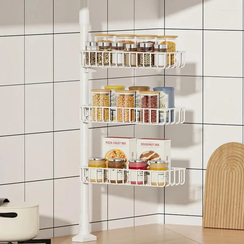 Kitchen Storage "Carbon Steel Corner Shelf: Adjustable No-Drill Spice Rack Multi-Functional Thickened Home Solution"