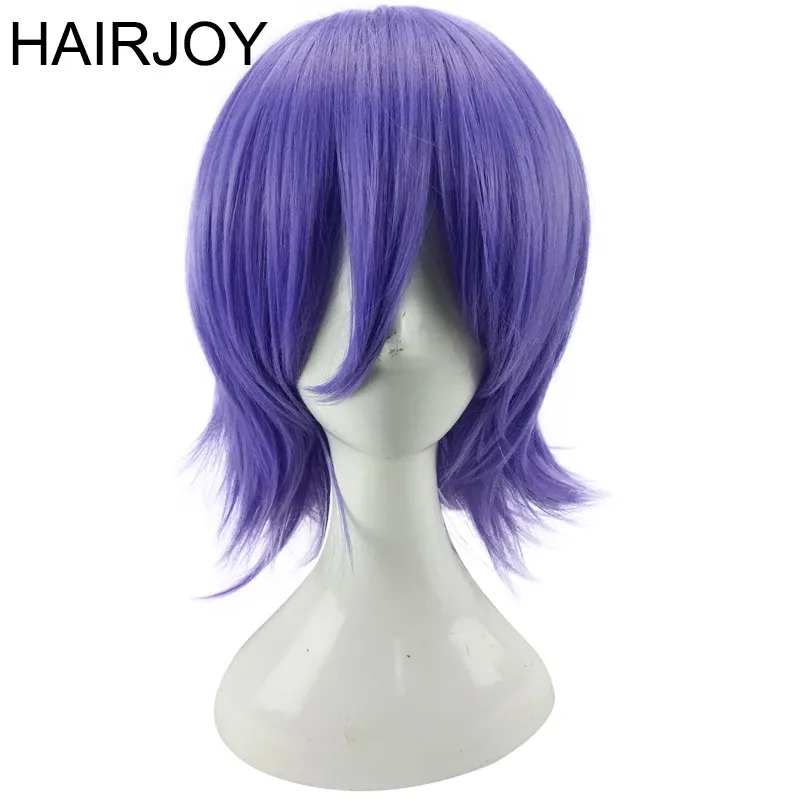 Wigs Hairjoy Man Women Purple Cosplay Wig Short Curly Layered Haint Hair Party Party Wigs with Bangs 7 Colors