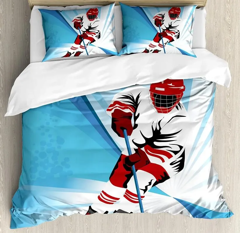 Bedding Sets Hockey Set For Bedroom Bed Home Player Makes A Strong S On Goal Rival Il Duvet Cover Quilt Pillowcase