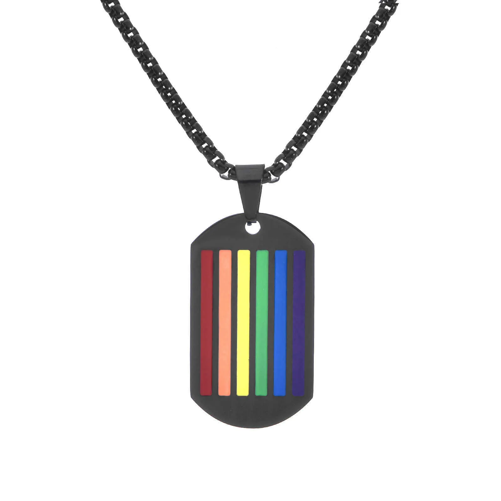 Design de moda pingente colares jóias arco-íris homossexual seis cores personalidade colar de aço inoxidável pingente masculino hip hop colar acessórios