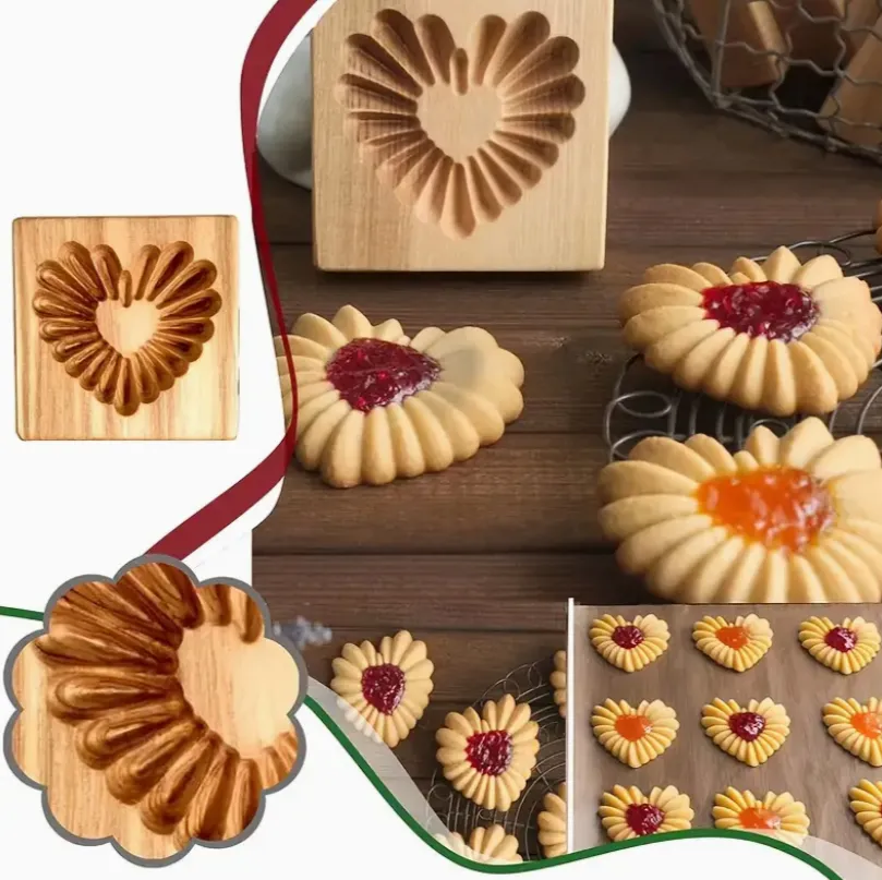 Esnaf ahşap bisküvi kalıbı - pişirme ve işçilik için geleneksel çiçek desenli kurabiye damgası, kurabiye ve zencefilli kurabiye için mükemmel