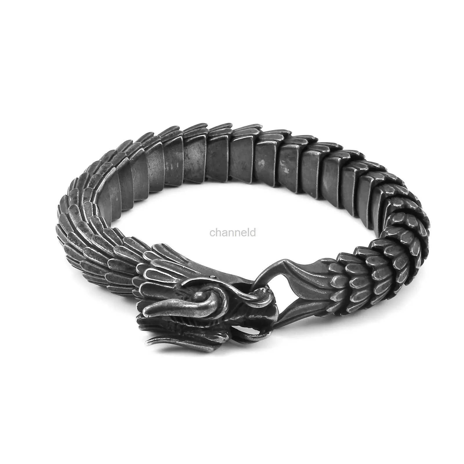 Bangle Retro Dragon Scandinavian Link Chain Armband för män som styr kran kölpunk rostfritt stål smycken viking fahion 240319