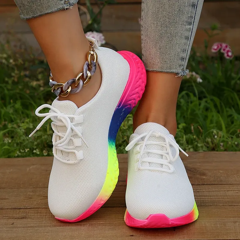 Boots feminino Rainbow Bottom tênis robustos plataforma de moda Sapatos esportivos para mulheres 2023 Autumn Breathable Tennis Running Shoes Mulher