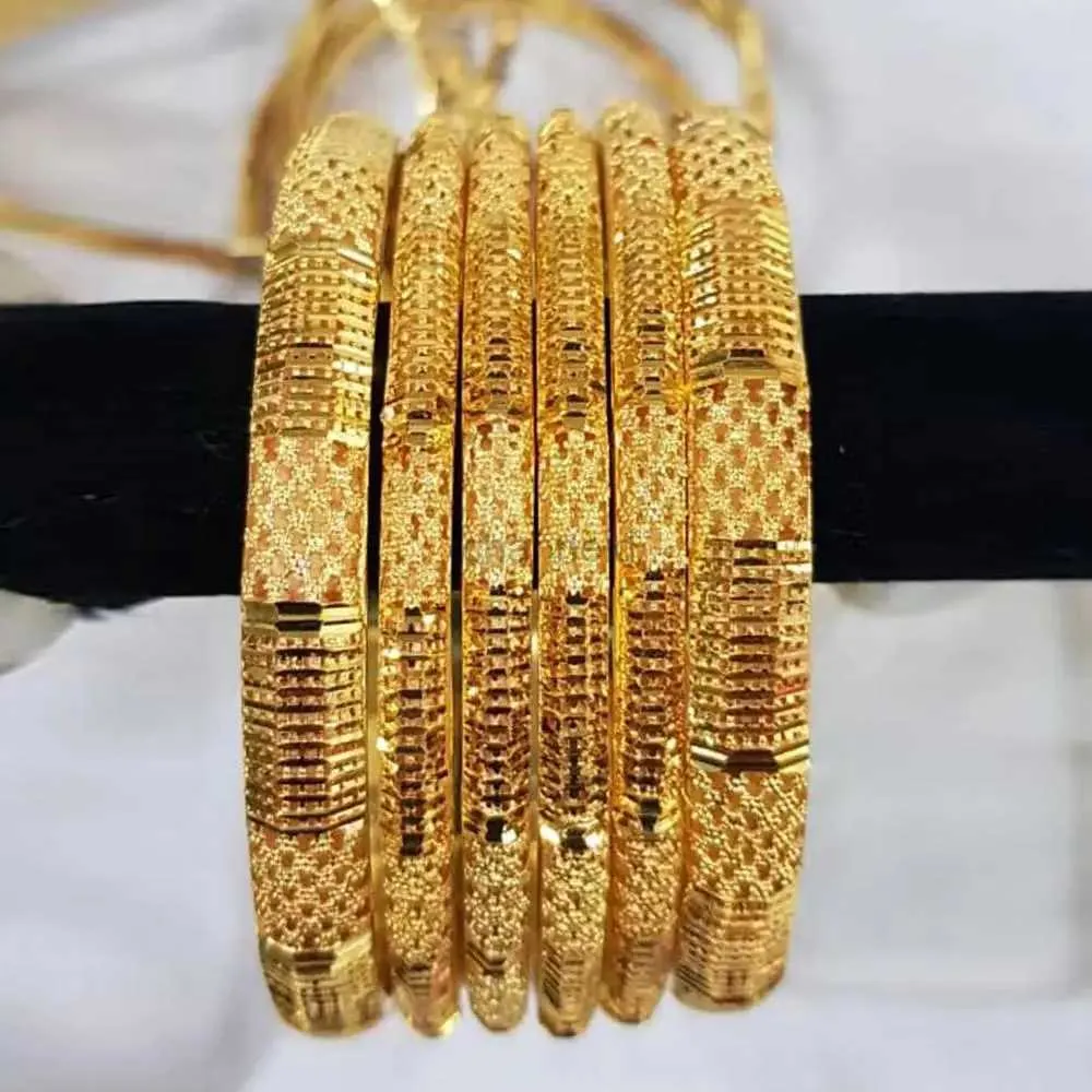 Bangle Wando 6-delige Ethiopische gouden kleur armbanden voor vrouwen meisje Dubai gouden armbanden voor Afrikaanse armbanden vrouwen geschenken b141 240319