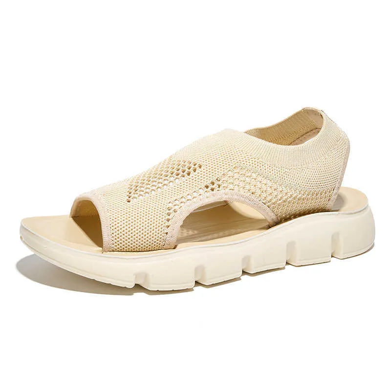 HBP Non-Brand Custom Summer Outdoor Soft Casual Slip On Sandalias para Mujer Nuevas Sandalias De Suela Gruesa De Elasticidad De Malla Transpirable