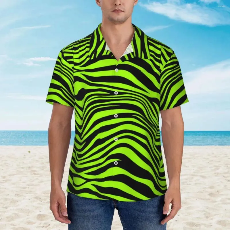 Casual shirts voor heren Groene Tijgerlijnen Hawaii Shirt Mannen Vakantie Dierenprint Korte mouwen Harajuku Design Retro Oversize Blouses