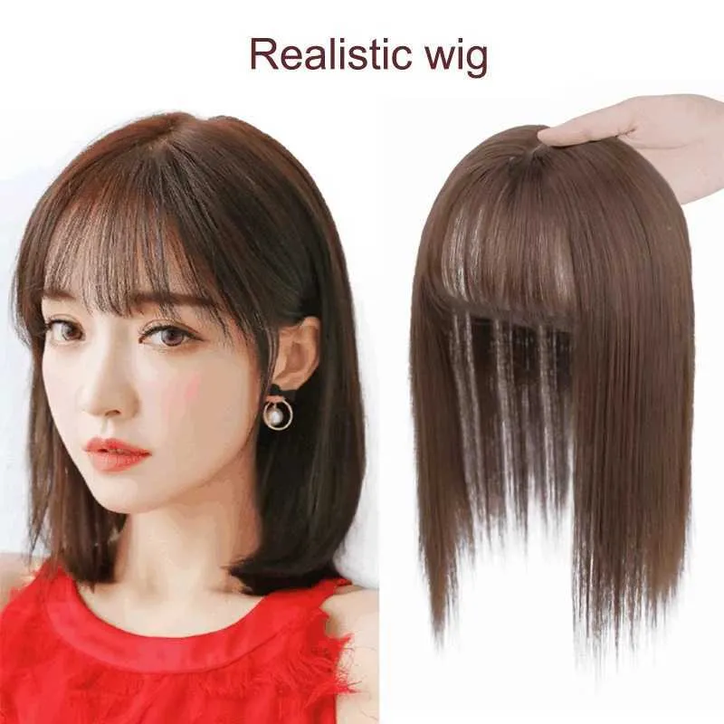 Synthetic Wigs Synthetic Wigs 25cm Wig Piece Straight Hair Toppers Hairpiece Anti-Slip Clip In Women Bangs Fringe Natural Hair Wig 240329