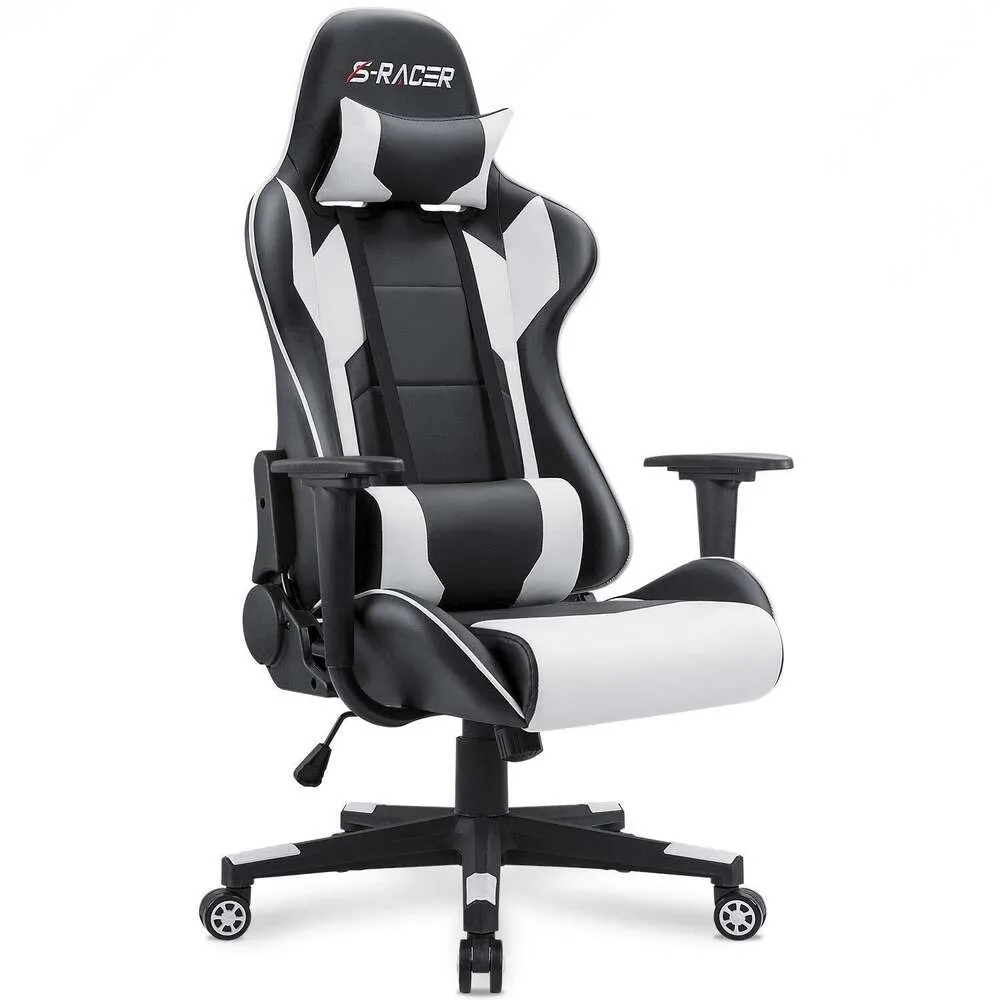 Cadeira de jogos Homall, Office High Back Computador Couro de Couro de Racing Ergonomic Ajuste Cadeira de Tarefa Girada com Afreto -Cabeça e Suporte Lombar (White)