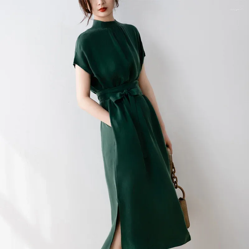 Sukienki imprezowe francuska zielona wysokiej klasy spandekst spandekna sukienka damska letnia szyja sznurka w szczupła rozłam długie