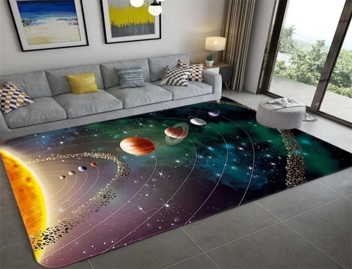 Space Universe Planet 3D Floor Carpet vardagsrum Stor storlek flanell mjuk sovrum matta för barn pojkar toalettmatta dörrormat 2012127940267