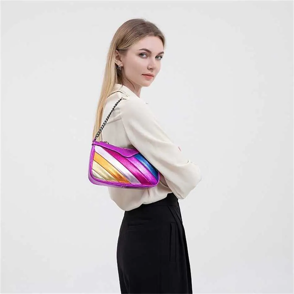 Hippe schoudertassen Dames designer handtassen draagtas Kleur Contrast Stiksels Chain Crossbody Rainbow Handheld Schouder 240311