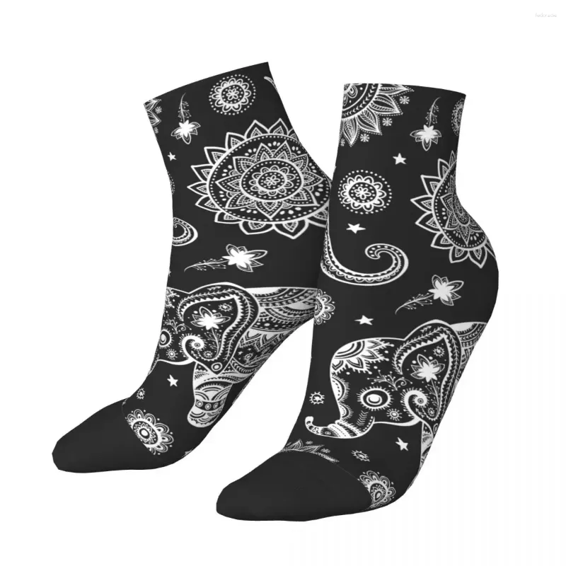 Men's Socks Lotus Ethnic Elephant African Tribal Print Short Unique Casual Breatheable Adult Ankle