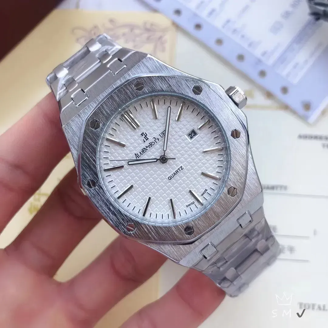 AP Todos os mostradores de trabalho data automática relógios masculinos Sapphire moda luxo pulseira masculina aço movimento completo relógio de quartzo prata ouro relógio de pulso data do calendário