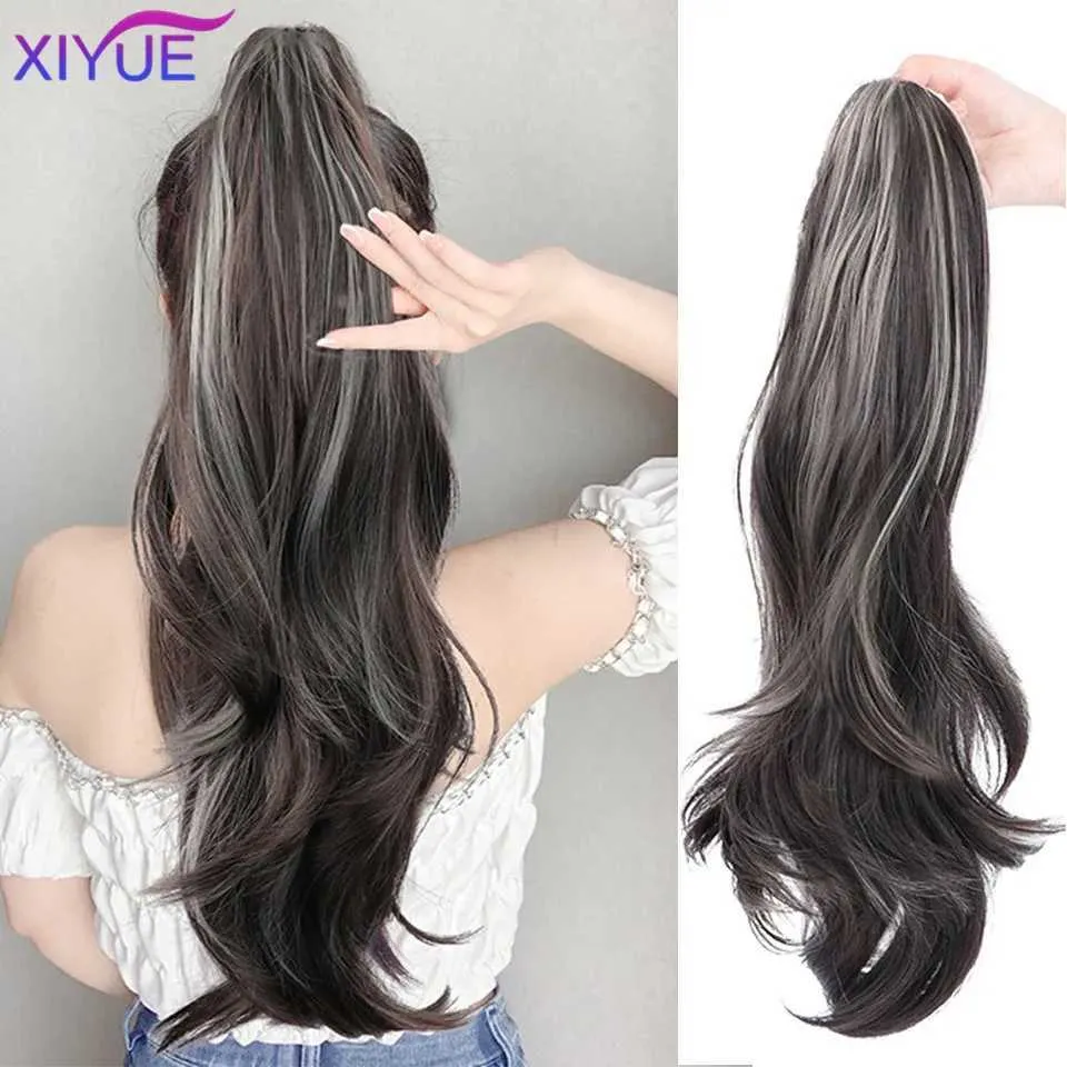 Synthetic Wigs XIYUE Wig ponytail black brown highlight dye grip style fashionable and simple one second to wear large wave ponytail braid 240329