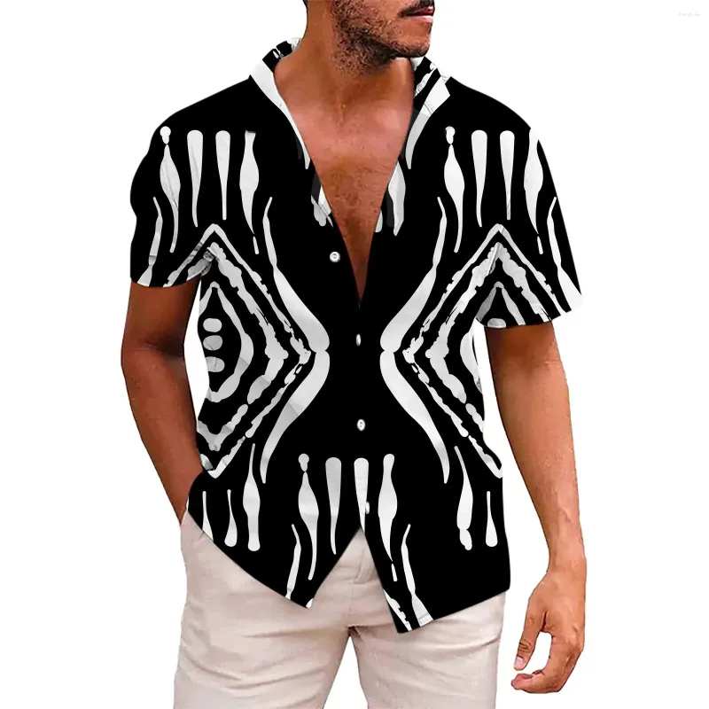 Herren Freizeithemden Ärmelknopf Afrikanischer Stil Druck Männliches Kurzhemd T Slim