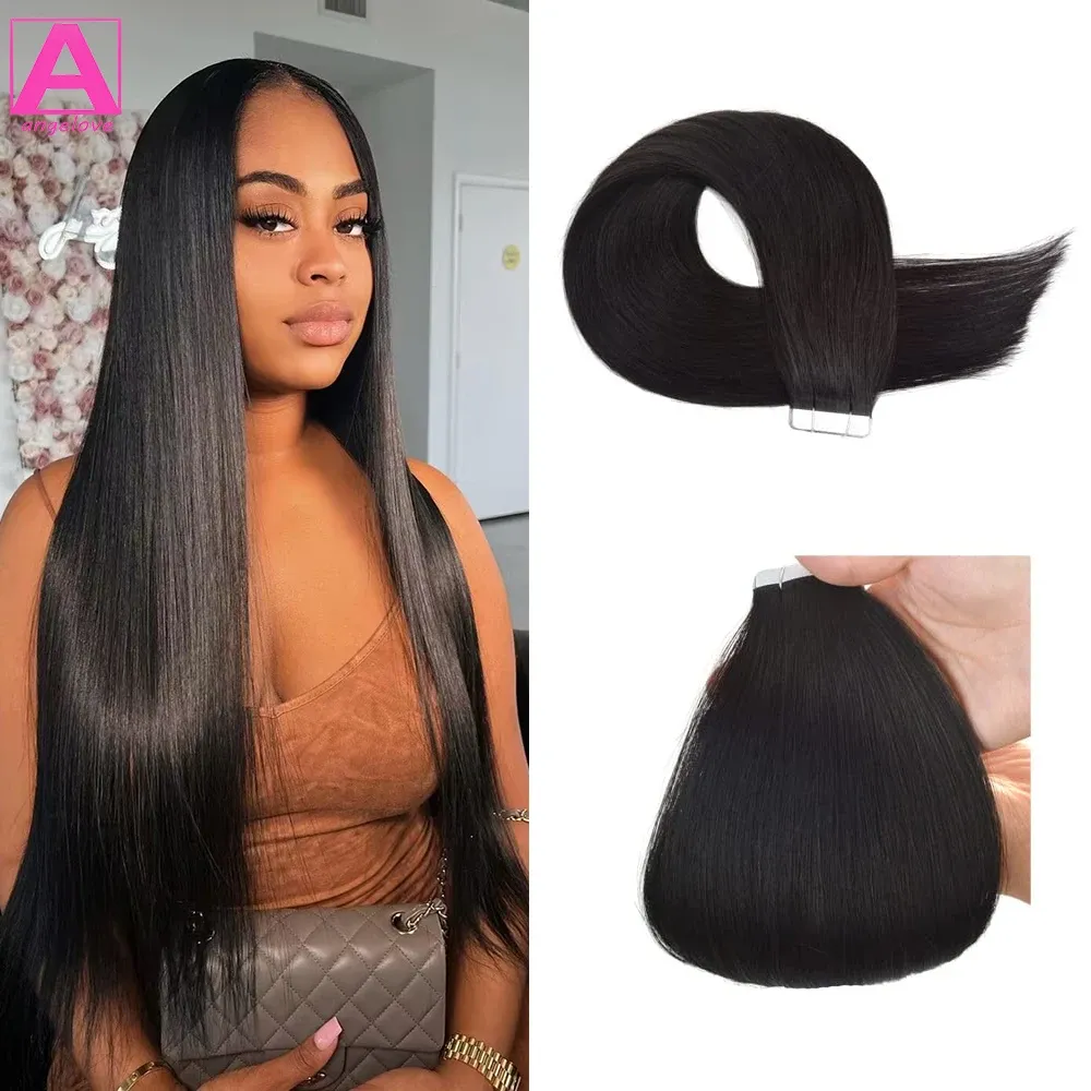 Extensões de cabelo fita em fita humana de 16 polegadas na cor do cabelo brasileiro #1 #2 #4 fita remy no cabelo 20pcs fita adesiva ins extremidade grossa