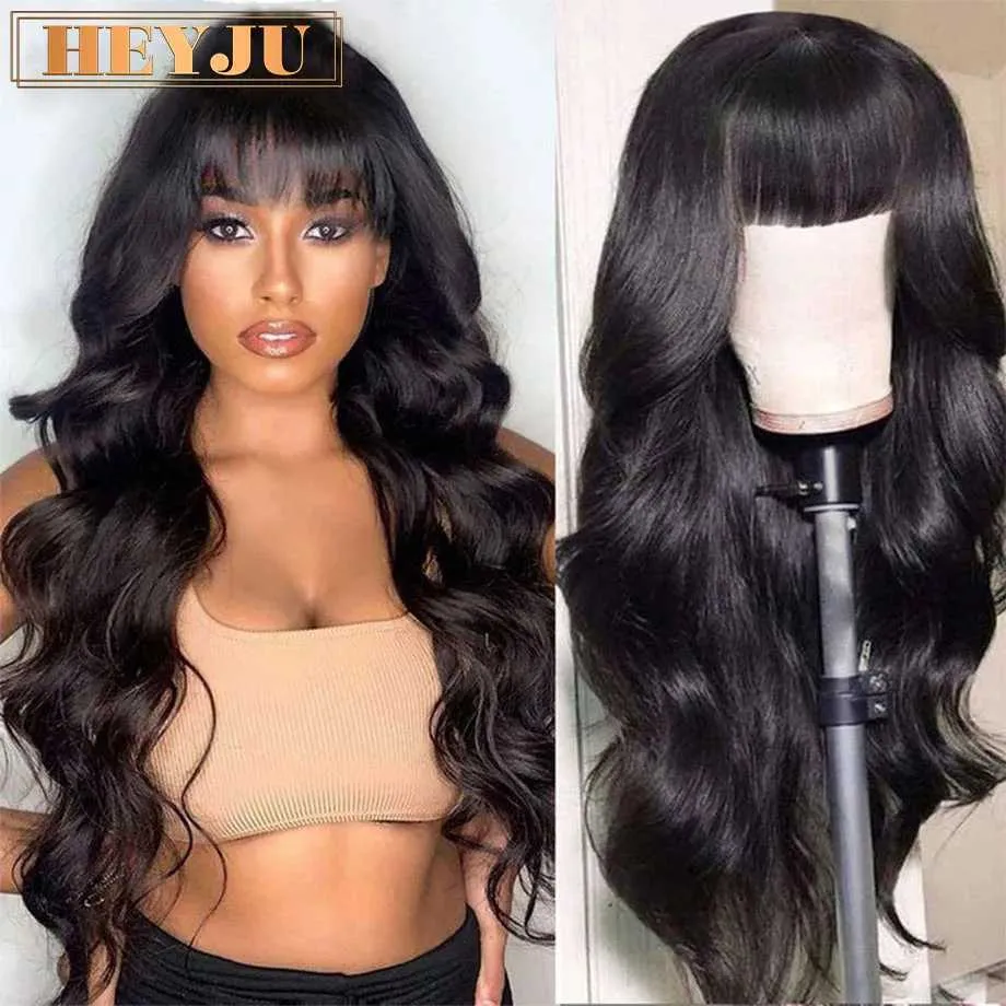 Synthetic Wigs Body Wave Human Hair Wigs With Bangs 30 Inch Full Machine Made Wig Brazilian Wavy Short Bob With Bang Human Hair Wigs For Women 240328 240327