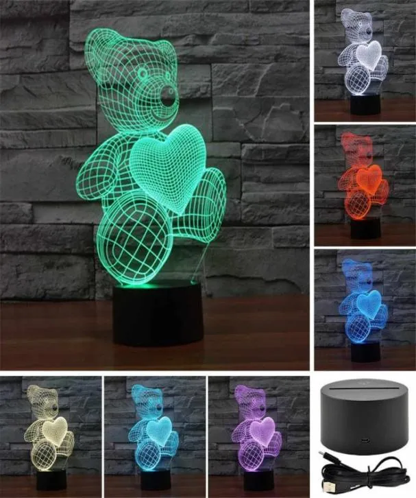 أضواء الليل بير الحب المحبوب 3D أكريليك البصرية اللمس مصباح ملون الفن ديكور الطفل الإبداعي USB LED مكتب Light4519283