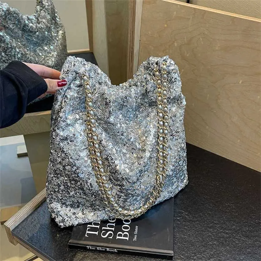 Chique sacos de ombro espumante axilas designer bolsas brilhando sacola alta qualidade casual moda feminina corrente 240311
