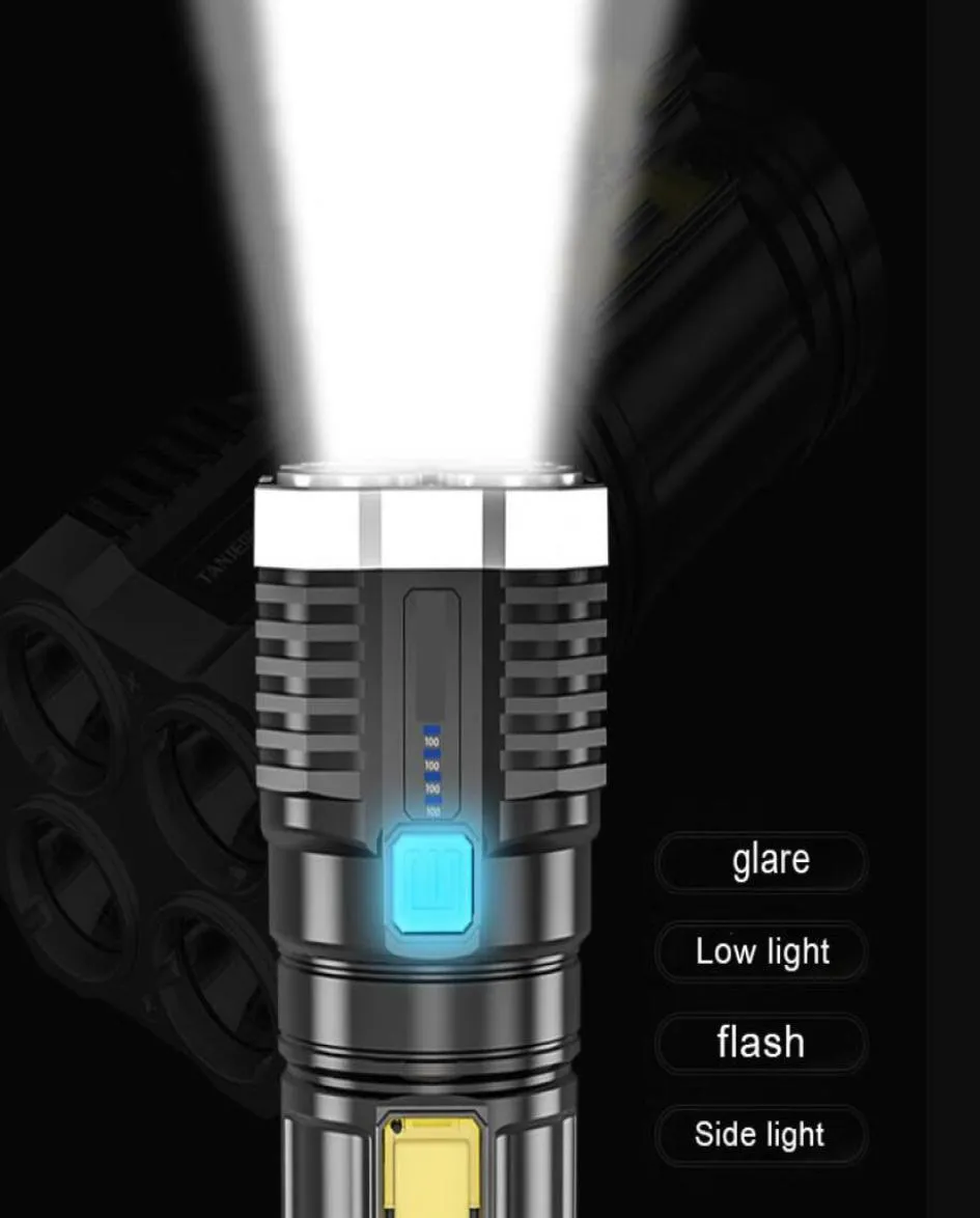 高出力LED懐中電灯穂軸サイドライトライトウェイトアウトドア照明ABSマテリアルトーチ4 LED USB充電可能な懐中電灯Powerf9488301