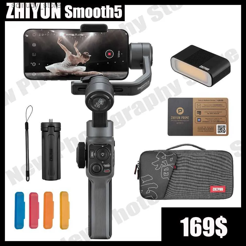 Stabilizatory Zhiyun gładkie 5 gładkie 3-osiowe 3-osiowe mobilne uniwersalne staw-staw stabilizator odpowiedniego dla iPhone'a/Samsung // Smartfony kamery akcji Q240319