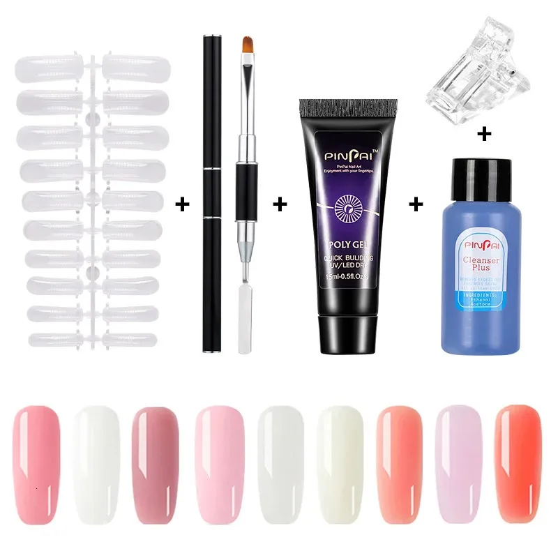 Pinpai 5st Poly Extension Gel Set Nail Art Polygels Kit Clear White Color Nail UV Gel Tip Form Acrylic Nail Gel Slice Brush Kit 240318