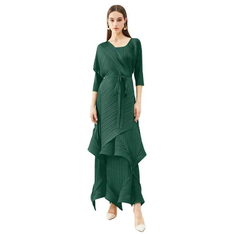 Miyake – jupe plissée tridimensionnelle au design unique, manches longues, robe longue de soirée exquise, taille libre, pour femmes