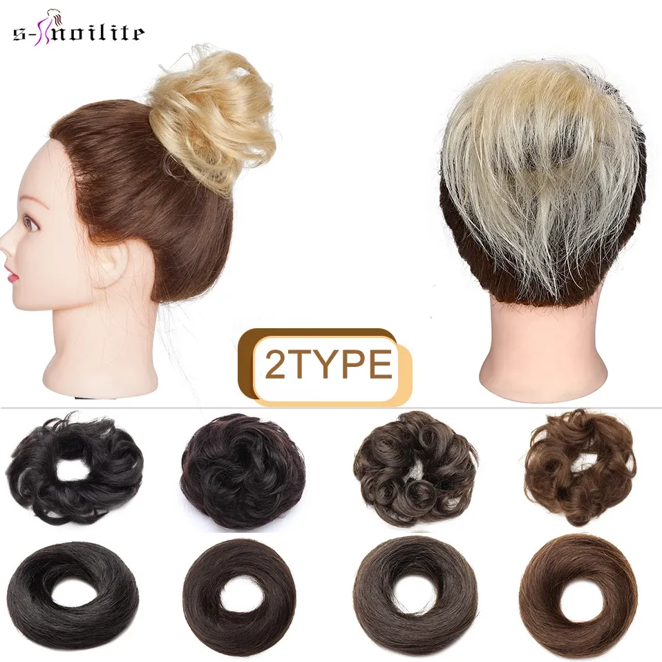 Bangs Snoilite 2Type Curly and Straight Human Chignon Donut Hairpiece Elastic Rubber Band Human Hair Bun Pieces Hair Extension