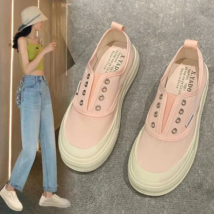 HBP Sem Marca Primavera e Verão Novo Baixo Top Sapatos de Lona Fina Sola Grossa Pessoas Preguiçosas Pisam Sapatos Casuais Femininos Únicos