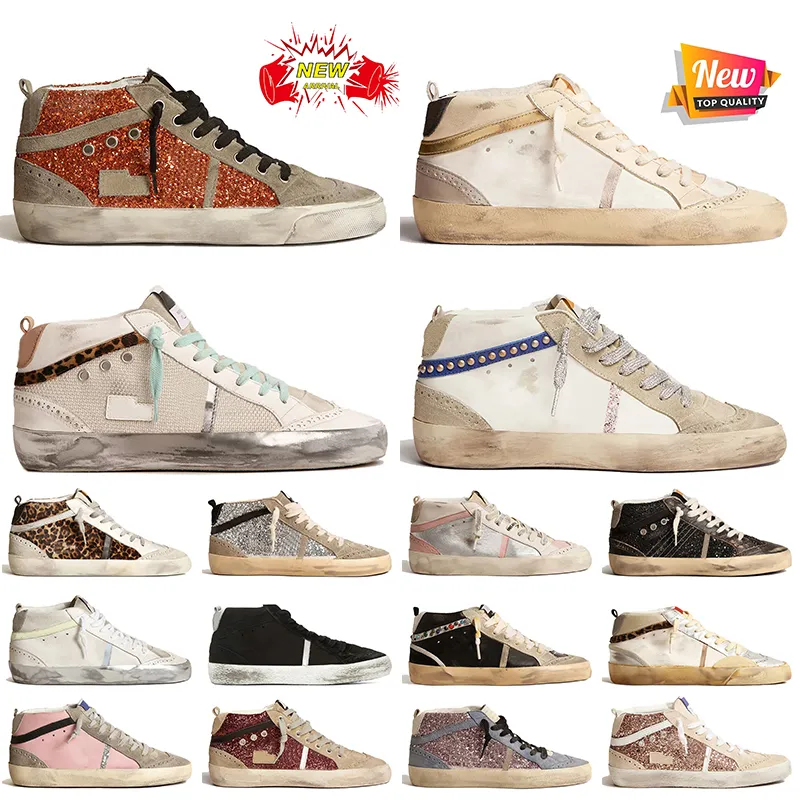 أعلى جودة النساء رجال Mid Star Designer Shoes Fashion Vintage Casual Flat Trainers Leather Gold Silver Glitter Leopard Pony Pony المصنوع من منصة إيطاليا منصة العلامة التجارية