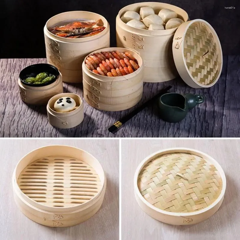 ダブルボイラーディムサムクッキングバンパン用竹の蒸し器蓋付き中国のバスケット
