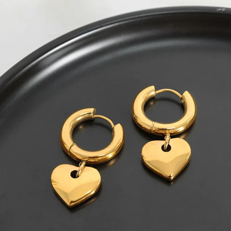 Pendientes colgantes Amaiyllis 18K oro moda geométrica exagerada amor melocotón corazón colgante ganchos para las orejas nicho Hip Hop Punk Girl