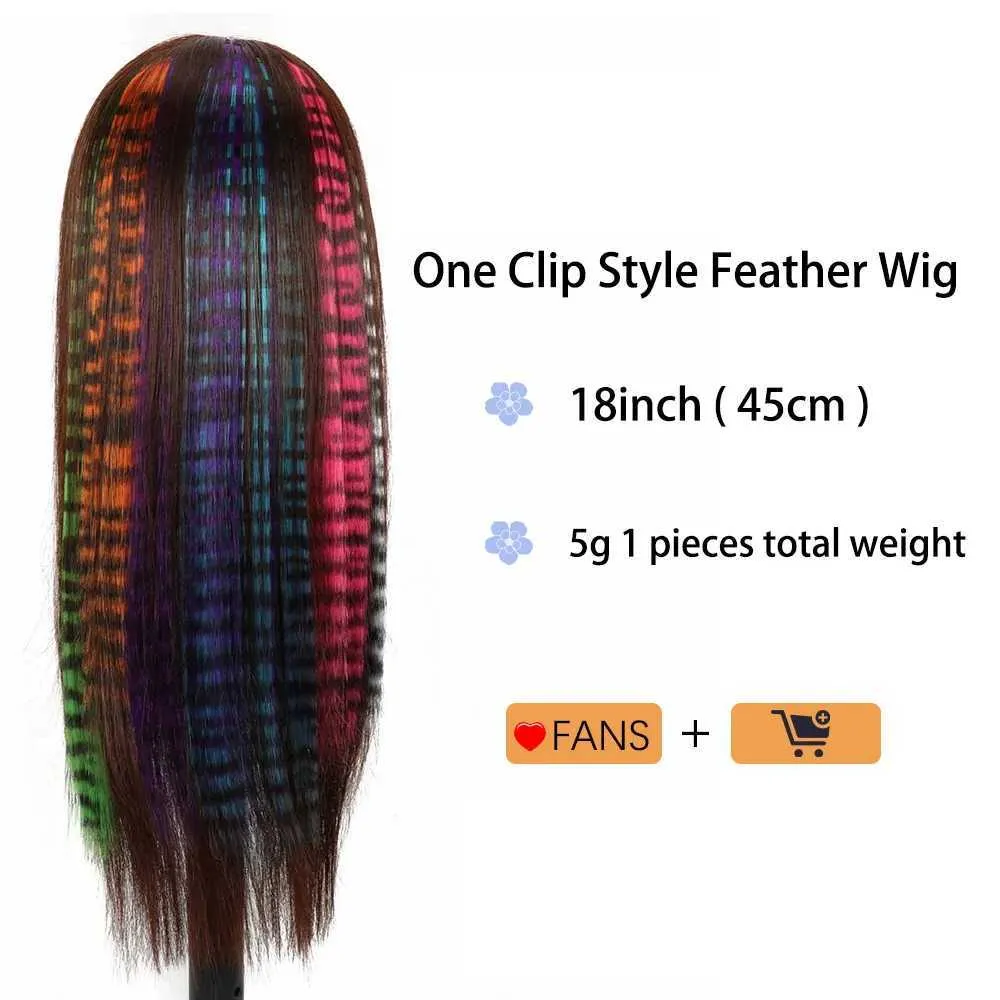 Synthetic Wigs Synthetic Hair Long Straight Women High Temperature Clip In Hair Hairpiece Feather Wig Blue Rose Colorful 240328 240327