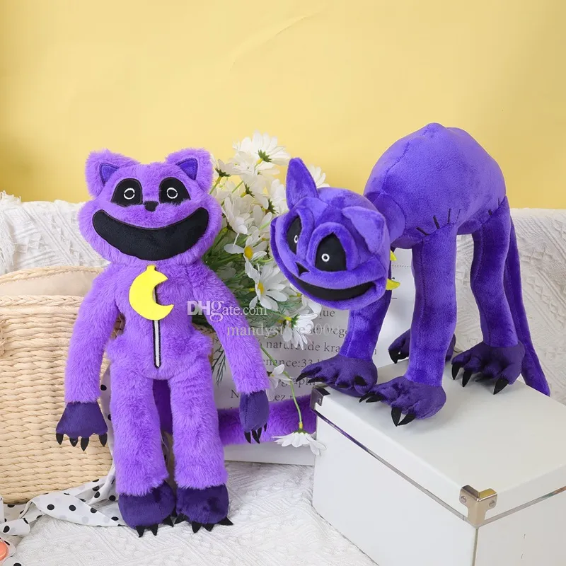 Güzel gülümseyen kediler peluş oyuncak doldurulmuş hayvanlar mor kedi büyük fare mor kedicik plushie