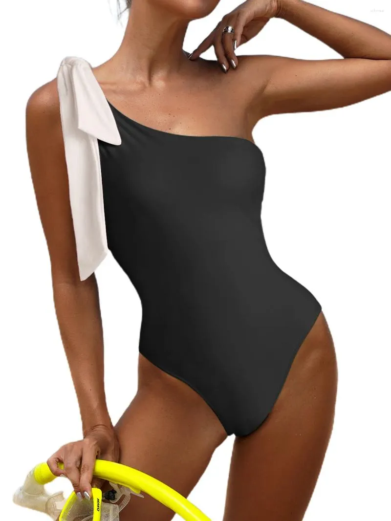 Roupa de banho feminina pêssego preto um ombro peça maiô mulher 2024 noiva branco maiô senhoras estilo coreano beachwear
