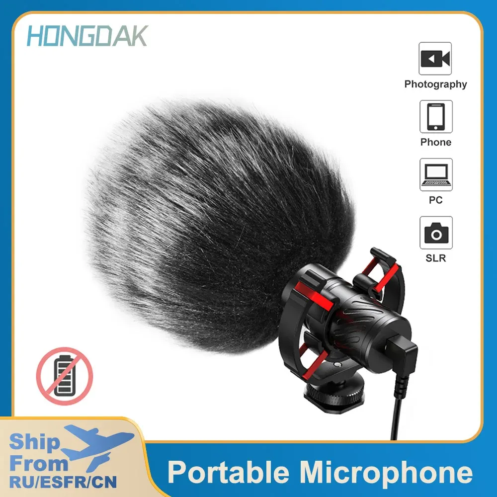 الميكروفونات Hongdak Phone Mini Microphone سدادة 3.5 ملم لـ iPhone Android Smartphone Canon Sony DSLR Camcorder PC مقابلة